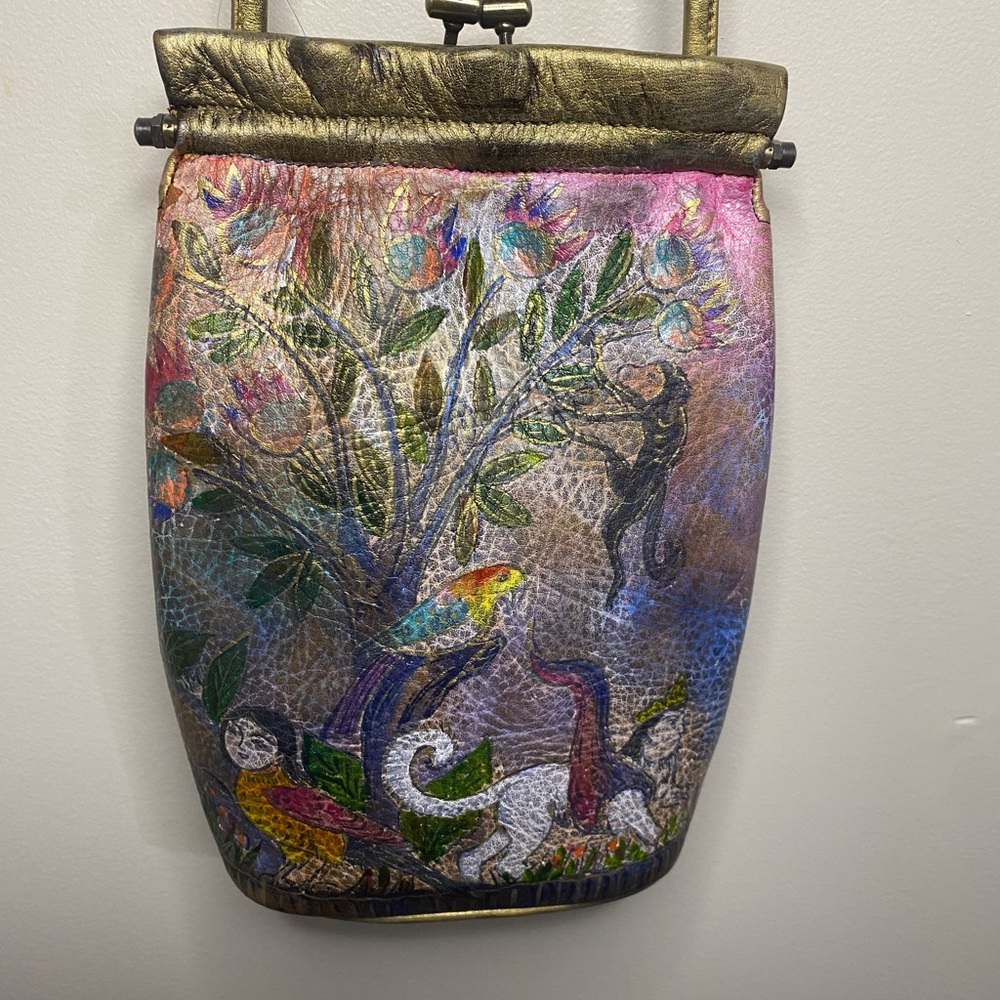 Jane Yoo Bag Purse Crossbody Strap Handpainted Leather Wearable art Unique
